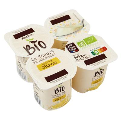 Auchan BIO Yaourt au lait entier au citron bio, 4x125g