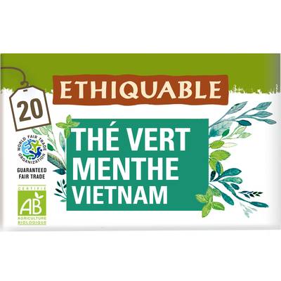 Ethiquable - Commerce Equitable Thé Vert Menthe Bio du Vietnam - 20 sachets, 36g