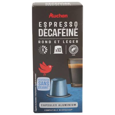 Auchan Capsules de café Espresso décaféiné, 10 capsules