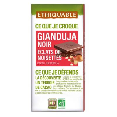 3760278863857 - Ethiquable - Commerce Equitable - Chocolat Noir Gianduja aux éclats de Noisettes Bio du Nicaragua