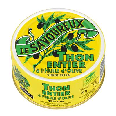 Le Savoureux Thon Entier à l'Huile d'Olive Vierge Extra, 80g