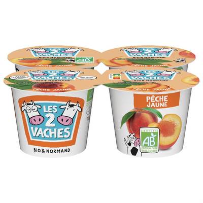 Les 2 Vaches Brassé Bio Pêche Jaune, 4x115g