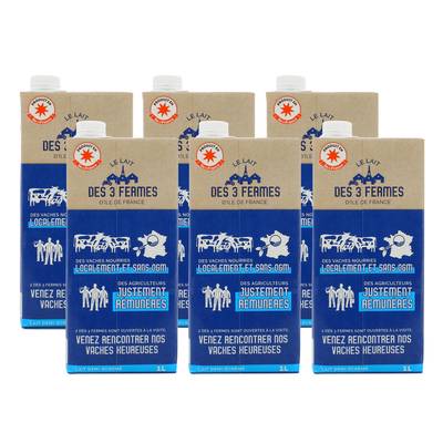 3 fermes d'Ile De France Le Lait d'Ile de France 1/2 écrémé, Lot de 6 x 1L