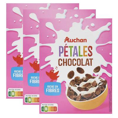 Auchan Céréales pétales au chocolat, Lot de 3x375g