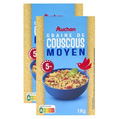 Auchan Couscous moyen, Lot de 2x1kg