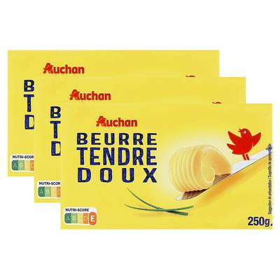 Auchan Beurre tendre doux, Lot de 3x250g