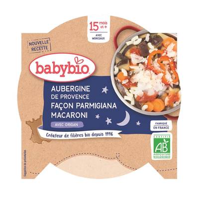 Babybio Aubergines de Provence façon Parmigiana et Macaroni Bio Assiette Bébé Dès 15 mois, 260g