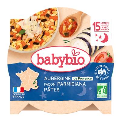 Babybio Aubergines de Provence façon Parmigiana et Macaroni Bio Assiette Bébé Dès 15 mois, 260g