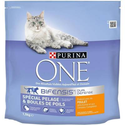 Purina - One Croquettes au Poulet pour chat spécial pelage et boules de poils, 1,5kg