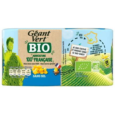 Géant Vert Maïs Bio Sans Sel, 2x140g