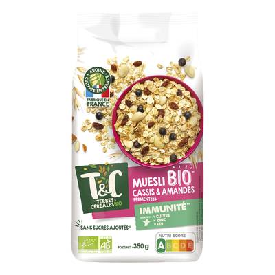 Terres et Céréales Bio Céréales Muesli Amandes Cassis Immunité Bio, 350g