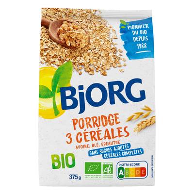 Bjorg Porridge 3 céréales Avoine Seigle Epeautre bio, 375g