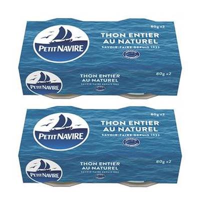 Petit Navire Thon Entier au Naturel Albacore, Lot de 2x2x56g