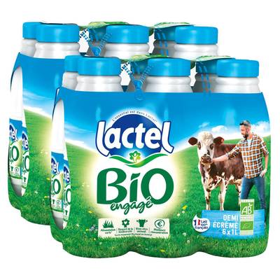 Lactel Lait bio 1/2 écrémé, 2 packs de 6x1l