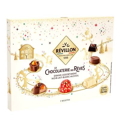 Révillon Petit Coffret Chocolat Noir, Lait, Blanc et Alcool, 231g
