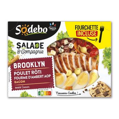 Sodebo Salade Repas Brooklyn, Pâtes - Poulet - Fourme d'Ambert - Bacon, 320g