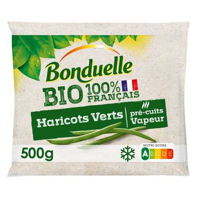 Bonduelle Haricots Verts Bio très fins 100% Français pré-cuits vapeur, Sachet de 500g