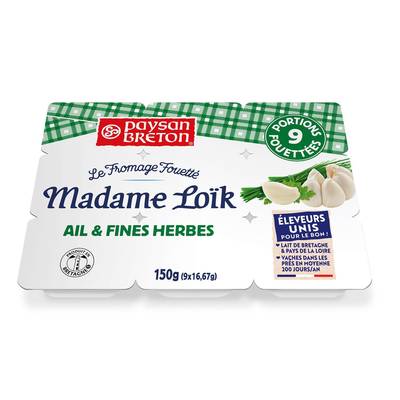 Paysan Breton Fromage fouetté Madame Loïc ail et fines herbes, 9x16g