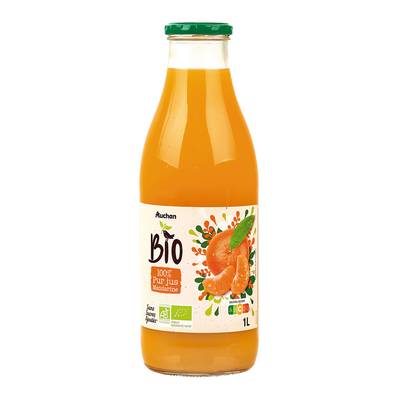 Auchan BIO Pur jus mandarine bio sans sucres ajoutés, 1L