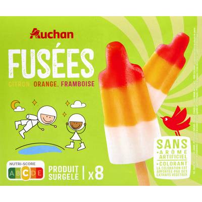 Auchan Bonbons fusées aux fruits, 8 bâtonnets -480g