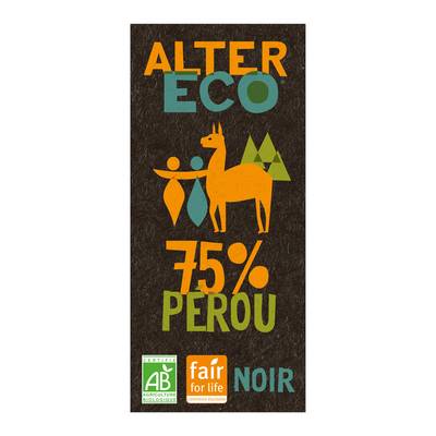 Alter Eco - Commerce Equitable Chocolat noir 75% Cacao Bio du Pérou, 100g