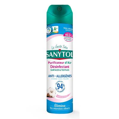 Sanytol Purificateur d'air, Désinfectant Surfaces & Textiles Anti-Allergènes - Fleurs de coton, 300ml