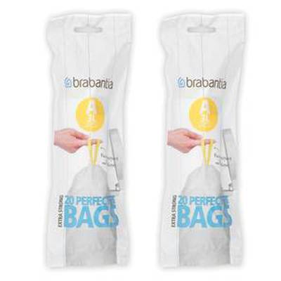 Brabantia Sacs poubelle 3L - Taille A, Lot de 2 x 20 sacs de 3L - Taille A
