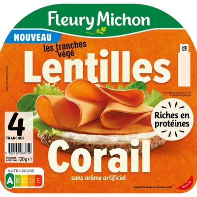 Fleury Michon Les Tranches Végé Lentilles Corail, 4 tranches - 120g