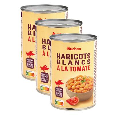 Auchan Haricots blancs à la tomate, Lot de 3x400g