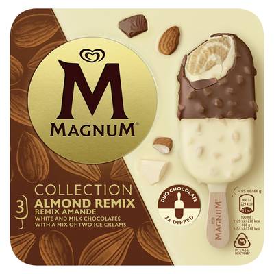 Magnum Bâtonnets Remix double choco et amandes, 3 bâtonnets - 198g
