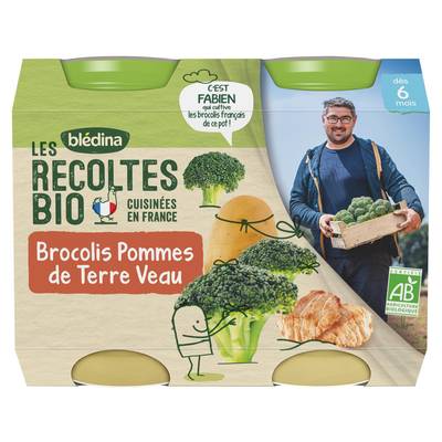 Blédina - Les Récoltes Bio Brocolis Pommes de Terre Veau Bio Pot Bébé Dès 6 mois, 2x200g