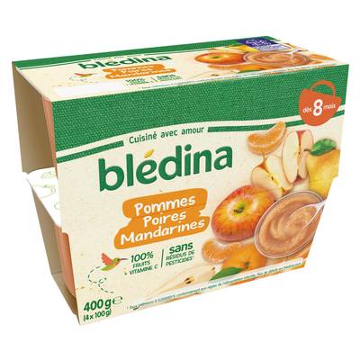 Blédina Pomme Poire Mandarine Coupelle Bébé Dès 8 mois, 4x100g