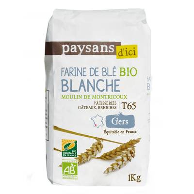 Paysans d'ici - Commerce Equitable Farine de Blé Blanche T65 Bio du Gers, 1kg