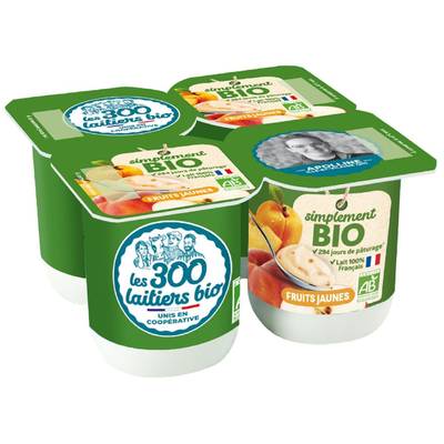 Les 300 laitiers bio Yaourt bio aux fruits jaunes, 4x110g