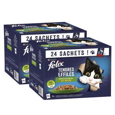 Purina - Félix Sachets  en Gelée Tendres Effilés Sélection de Légumes 4 variétés pour chat, Lot de 2x24x85g