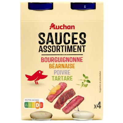 Auchan 4 Sauces assorties - Bourguignonne, Béarnaise, Poivre, Tartare, 4x85g