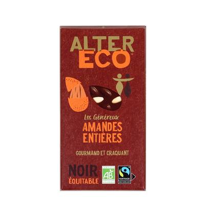 Alter Eco - Commerce Equitable Chocolat noir amandes entières 50% Cacao Bio du Pérou, 200g