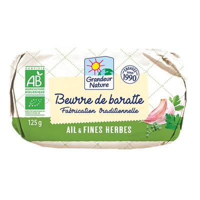 Grandeur nature Beurre de Baratte Ail & Fines Herbes Bio, 125g