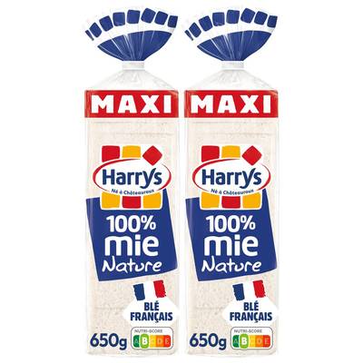 Harrys Pain de Mie Nature 100% Mie Sans Croute Maxi, Lot de 2x650g