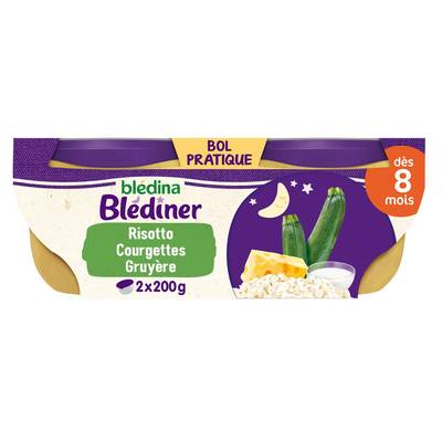 Blédina - Blédîner Risotto Courgettes Gruyère Bol Bébé Dès 8 mois, 2x200g