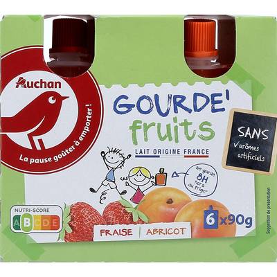 Auchan Yaourt à boire en gourde panaché, 6x90g
