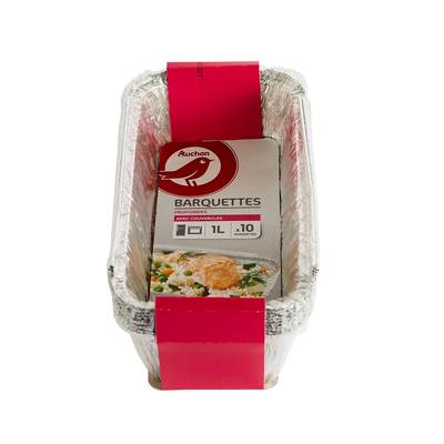 Auchan Barquettes profondes 1 litre avec couvercles, 10 barquettes
