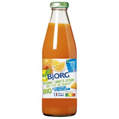 Bjorg Jus Vitalité Orange, Carotte, Citron Bio sans sucre ajouté, 75cl