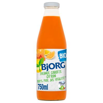 Bjorg Jus Vitalité Orange, Carotte, Citron Bio sans sucre ajouté, 75cl