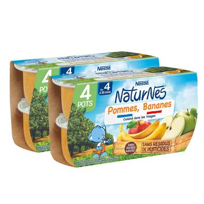 Nestlé - Naturnes Pomme banane Bol Bébé Dès 4 mois, Lot de 2x4x130g