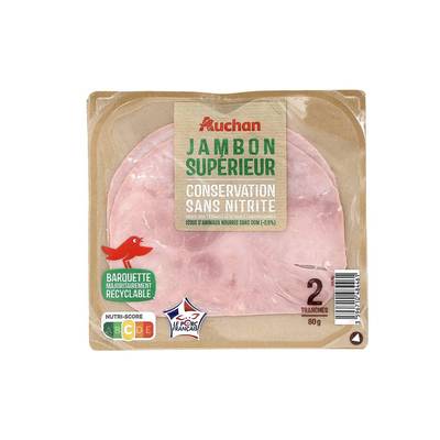 Auchan Jambon Supérieur Sans Nitrite, 2 tranches - 80g
