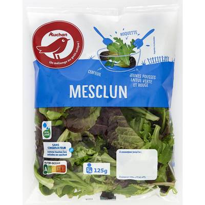 Auchan Mesclun Roquette Jeunes Pousses de Laitue et Cerfeuil, 125g