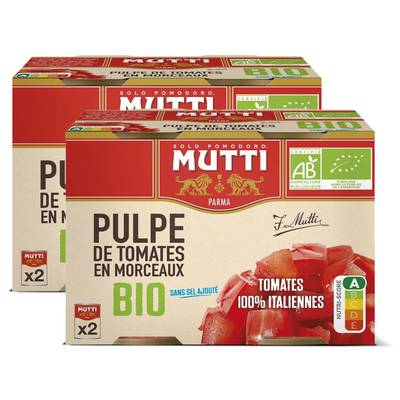 Mutti Pulpe de Tomates en Morceaux Bio, Lot de 2x2x400g