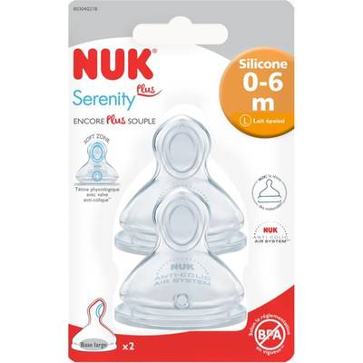Nuk Tétine silicone 1er âge base large lait épaississant, 2 pièces