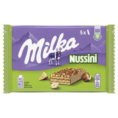 Milka Barres chocolatées gaufrettes au lait et aux noisettes Nussini, 157,5g
